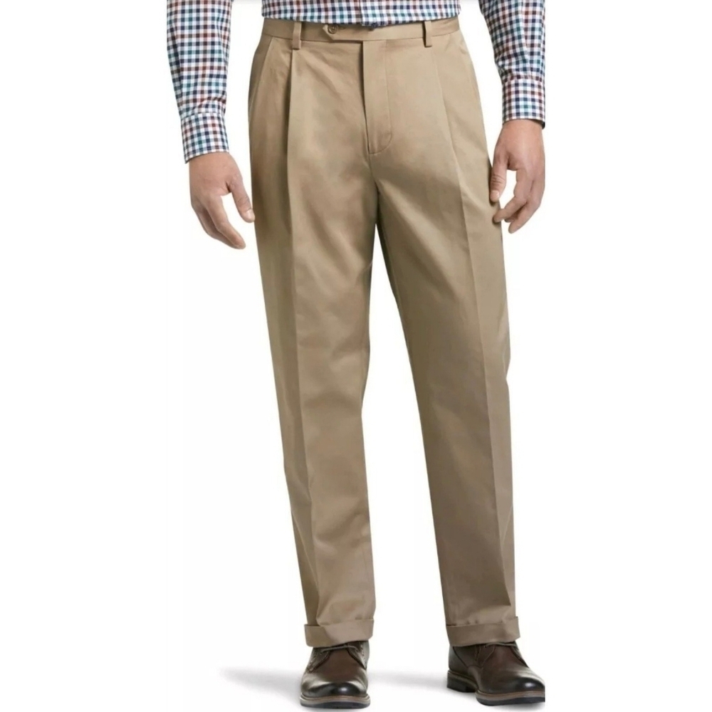 Jos A Bank Mens Pants 40x30 Windsor Classic Tailored Pleat 100% Cotton Chino NWT